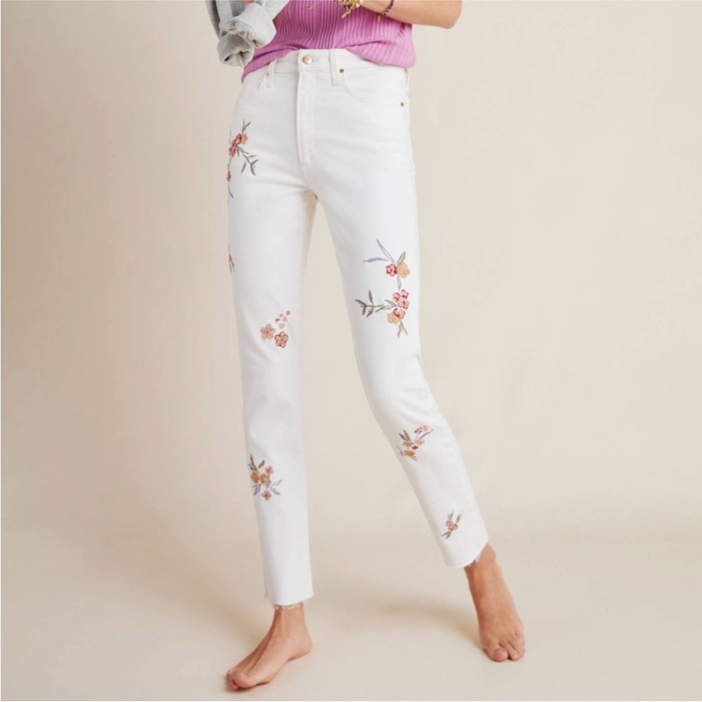 Joe’s Floral Embroidered White Jeans